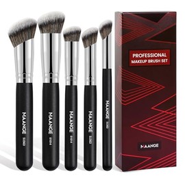 MAANGE 5 Piezas Brochas de Maquillaje Profesional con Caja Set de Brochas Maquillaje Esenciales para Base de Maquillaje Polvo Sombra de Ojos Sintético