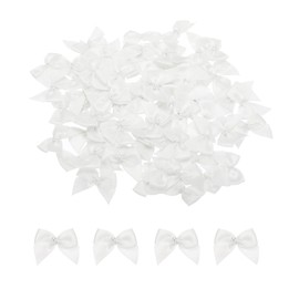 MECCANIXITY 60Pcs Mini White Ribbon Bow with Pearl 1" Ribbon Flowers Appliques for Craft DIY Hair Bow Sewing Wedding Party Christmas Decoration