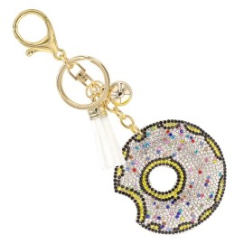 Unbranded 5” DONUT KEYCHAIN WHITE MULTI COLOR STONES ( 31654 WHG )