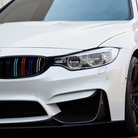 6-40 Piece Car Sticker Set for Front and Radiator Grille Finest Folia Film Decorative Stripes (K005 Dark Blue Light Blue Red White)