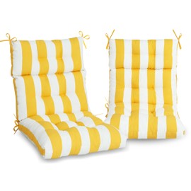 Only choice High Back Chair Cushion,Adirondack Chair Cushion with Waterproof All-Weather, Rocking Chair Cushion for Outdoor Patio, Garden Porch 44”x 22”x 4,Set of 2 (2, Yellow White Stripes)
