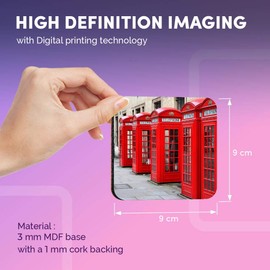 Destination Vinyl ltd Great Coasters (Set of 4) Square - Red Telephone Boxes British Drink Glossy Coasters/Tabletop Protection for Any Table Type #14477
