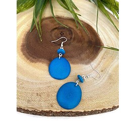 Tagua Earrings in Turquoise Blue, Vegetable Ivory Dangle Earrings TAG222b, Organic Earrings, Tagua Earrings Blue