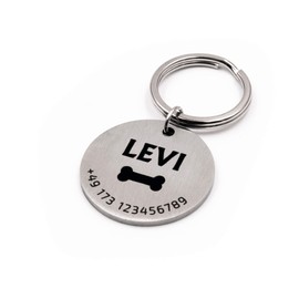 FELLSOCKE Personalisierte Hundemarke aus Edelstahl Matt - 25mm | 30mm, Individuell gravierbar, Robuste Tiermarke, Dogtag Anhänger Hunde, Pferde, Katzen & Welpen (Silberfarben, 25 mm)