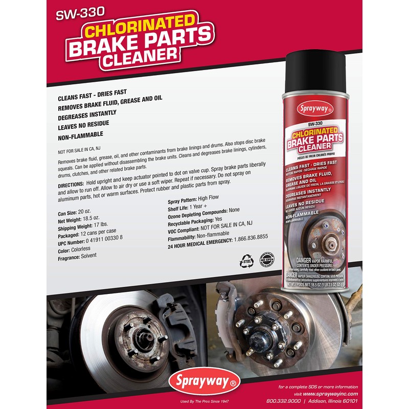 Sprayway SW330 Chlorinated Brake Parts Cleaner, 18.5 oz