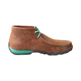 Twisted X Women's Handcrafted Cowgirl Lace-Up Chukka Leather Driving Moccasins, Brown/Turquoise, 9