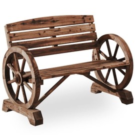PatioFestival Outdoor Bench Wooden Patio Porch Bench Wagon Wheel Design Rustic Bench for Garden,Porch,Yard(45" Lx21 Wx32 H)