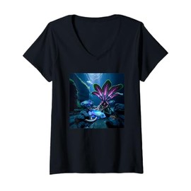 Womens Electric Blue Acara Cichlids Fantasy Surreal Aquarium Fish V-Neck T-Shirt