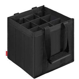 Enbagold Flaschentasche 9 Fächer je 1,5 Liter, Faltbar Flaschenträger, Nylon Männerhandtasche mit Trennwänden, Flaschen Einkaufstasche für Wasserflaschen, Weinflasche, Bier und Sekt - Schwarz