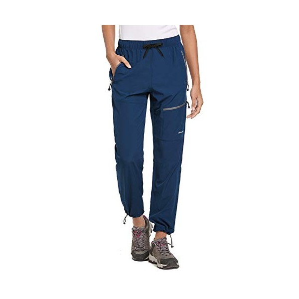 BALEAF Women's Hiking Cargo Pants Outdoor Lightweight Capris Water Resistant UPF 50 Zipper Pockets Navy Blue Size Large