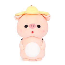 MELECERi Cute Pig Stuffed Animal, 15.7" Pig Plush with Banana Hat and Flower Bag, Plushies for Girls, Christmas Birthday Gift