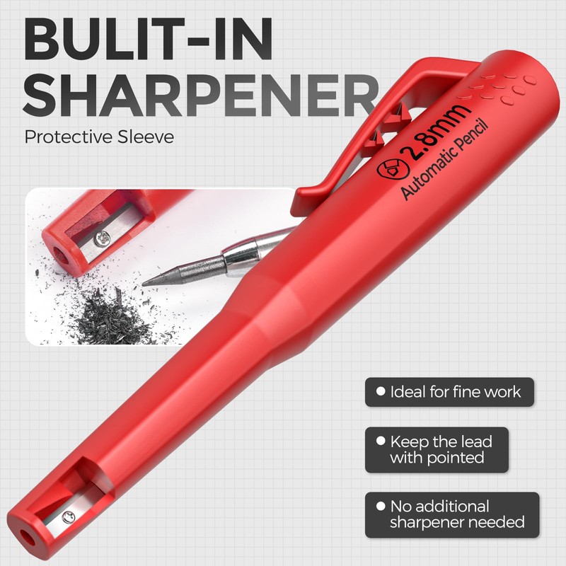 Nicpro CP3000 Carpenter Pencils with Sharpener, 2 Pack Mechanical Pencil