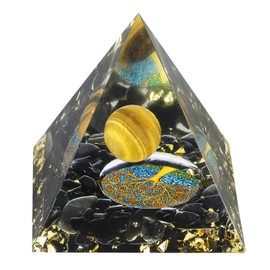 Nupuyai Heilstein Kristall Pyramide Baum des Lebens Edelstein Pyramide Deko mit Tigerauge & Obsidian Stein für Yoga Meditation, Zimmer, Wohnzimmer, Feng Shui Dekor