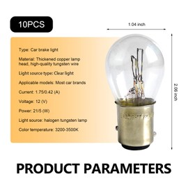 Ferianl 10PCS 1157 Light Bulb, Double Tail High and Low Brake Light Bulb, P21/5W S25 2057 2357 7528 BAY15D Bulbs, Universal Halogen Turn Signal Parking Lights(White)