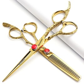 6/7 Inch Professional Hairdressing Scissors, Haircut, Rose Pattern, Hairdressing Scissors, Styling Tools, Japanese Stainless Steel Scissors Set (7-Inch-2pc-B)