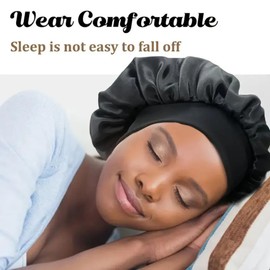 Silk Sleep Bonnet, Hair Wrap for Women, Night Cap, Curly Hair, Elastic Head Cover, Soft Comfortable, Women/Girls (Black)