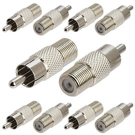 Cmple - (10 Pack) RCA Male to F-Type Female Adapter Coupler Coax Cable M/F Connector, RCA Male to F Female Coax Audio Adapter - Chrome, Pack of 10