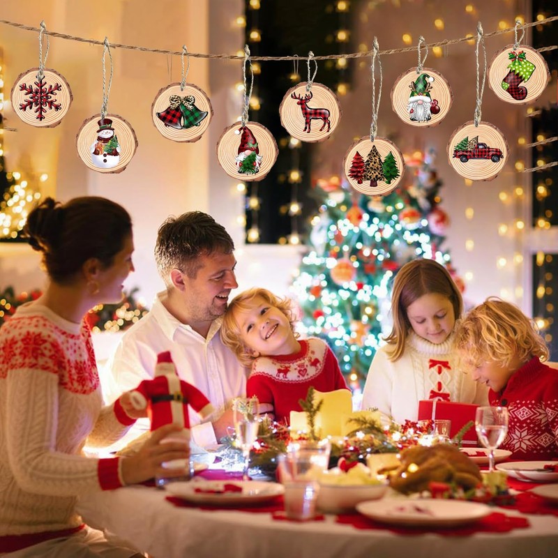 Wooden Christmas Tree Hanging Ornaments, 9Pcs Snowman Gnome Wood Xmas