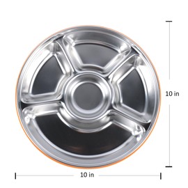 Stainless Steel 5 Compartment 10-inch 60 oz Covered Veggie Tray with Divider - Perfect for Parties, Picnics, and Salad - Snack Container with Dip Compartment (PP Material Cover)