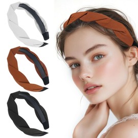 Haarband geflochten 3 Stück Stirnband geflochten Hairband Hair Hoop Ein Haarreif Haarband Damen Haarreif samt Dirndl Haarreif Clip Haarreifen Weißer Haarreif für Frauen und Mädchen Schwarz Weiß Braun
