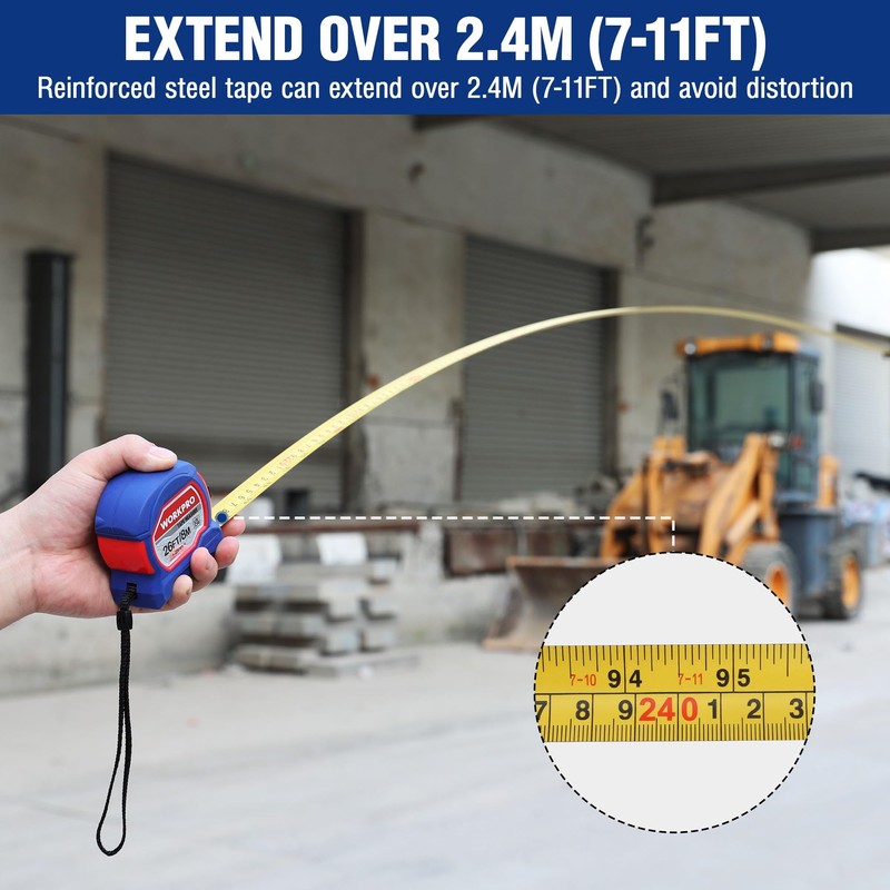 WORKPRO Tape Measure 8M 26FT, Retractable Professional Measuring Tape, Imperial
