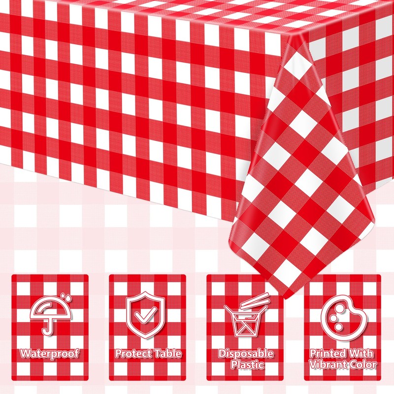 TJYJOY 4 Pack Red Buffalo Plaid Tablecloth Red and White