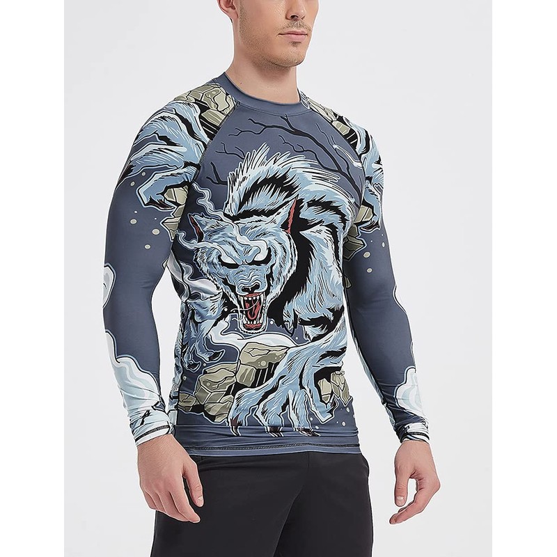 LAFROI Men's Long-Sleeved UPF 50+ Compression Shirt Rash Guard CLY08C,