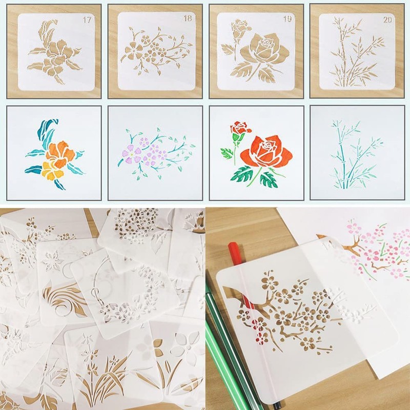 Samcos Drawing Template Stencil Sheet, Set of 20, Openwork Carving,