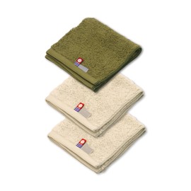 Imabari Towel Handkerchief, First 9.8 x 9.8 inches (25 x 25 cm), Set of 3 (2 Beige, 1 Green), Loose Soft Special Thread, 100% Cotton
