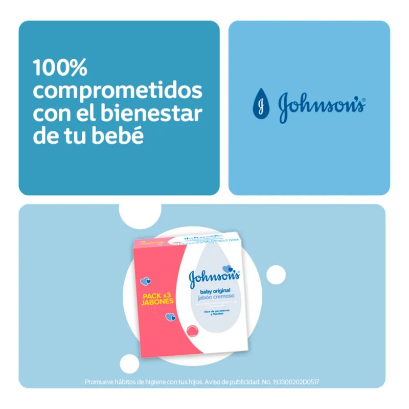 Jabn en barra para beb Johnsons Original 75g 3-pack