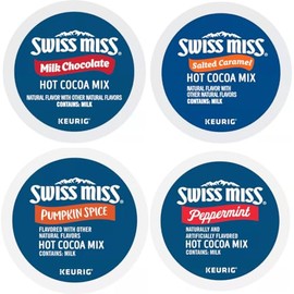 Swiss Miss Hot Chocolate K-Cups for Keurig Variety Pack Sampler. All the Top Cocoa Flavors in One Box. Includes Milk Chocolate, Peppermint, Salted Caramel, and Pumpkin Spice. 24 Count