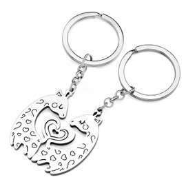 YAYAKO African Deer Giraffe Keychain Stainless Steel Keyring Jewellery Giraffe Gifts for Women Girls Car Key Wallet Charms (Couples Silver)