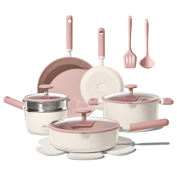 CAROTE Pots and Pans Set Nonstick, Ceramic Cookware Set, Pink
