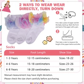 Jupsk Girls Frilly Socks Kids Ballet Ruffle Lace Cotton Dress Ankle Socks for Toddlers Baby 6-8 Years 3 Pairs (Unicorn)