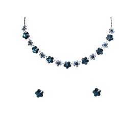 Faship Gorgeous Navy Blue Premium Rhinestone Rhinestone Crystal Floral Necklace Earrings Set - Navy Blue