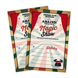 LWBEO Birthday Invitation Cards, Magic Show Party Invites, Kids Happy Birthday Party Decorations Supplies, 20 Fill-in Cards with Envelopes for Boys or Girls Party Celebration - B33