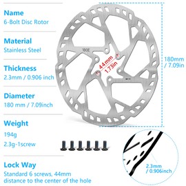 DYISLAND Bike Brake Rotor with 6 Bolts, 2.3mm Thick Bicycle Brakes Rotors, 140mm 160mm 180mm 203mm, ebike rotors e-bike MTB Dsic, for E-Bike E-Scooter MTB [1PC](180mm)