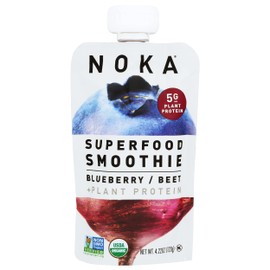 NOKA Superfood Pouches Blueberry Beet, 100% Organic Fruit And Veggie Smoothie Squeeze Packs, Non GMO, Gluten Free, Vegan, 5g Plant Protein, 4.2 Oz (Pack of 6)