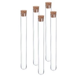 PATIKIL 15ml Plastic Test Tubes with Cork Stopper 150x16mm Tubes 5pcs Science Party Decoration Candy Bead Storage Bath Salt for Lab, Clear