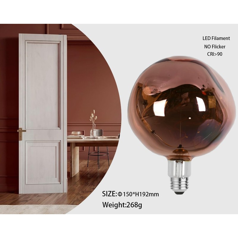 AMZStone Oversized Large Mouth-Blown LED Light Bulb,6W E27 Copper-Tinted Huge