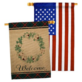 Cotton Eucalyptus Wreath House Flags Pack Country Living The South Welcome Yall Bless Home Particular Area USA Applique Small Decorative Gift Yard Banner Double-Sided Made In 28 X 40