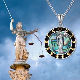 FLYOW Lady Justice Pendant Necklace Sterling Silver Scales of Justice for Women Lawyer Necklace Law Student Graduation Gift