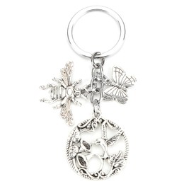 OBEISN Modern Stainless Steel Keyring Garden Bird, Butterfly, Bee and Sunflower, Gifts for Women, Birthday Gifts, Small Gifts for Girlfriends and Siblings, silver, S