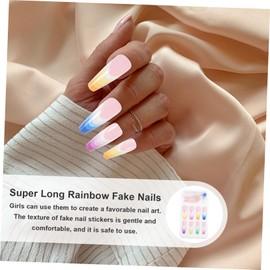 Healeved Vivid Colors Gradient Fake Nails 24pcs Child Fake Nails Long Artificial Nail Art Non-slip Nail Art Design Suitable for Ages