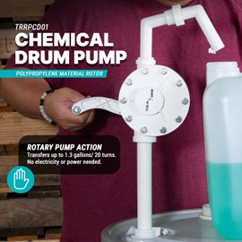 TERA PUMP Heavy-Duty Rotary Hand Drum Chemical Pump with Segmented Tubes | Fits 15 to 55 Gallons Drums for DEF, Antifreeze, Detergents and More (Chemical Resistant) | Fast Transfer at 10.0 Gal/Min