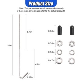 GAOLAOSY 10 Inch 304 Stainless Steel J Hook Battery Hold Down Bolts, Car Battery Tie Down Bracket Kit, Universal Auto Batteries Retaining J Bolts Accessories for Car Truck SUV (10IN)