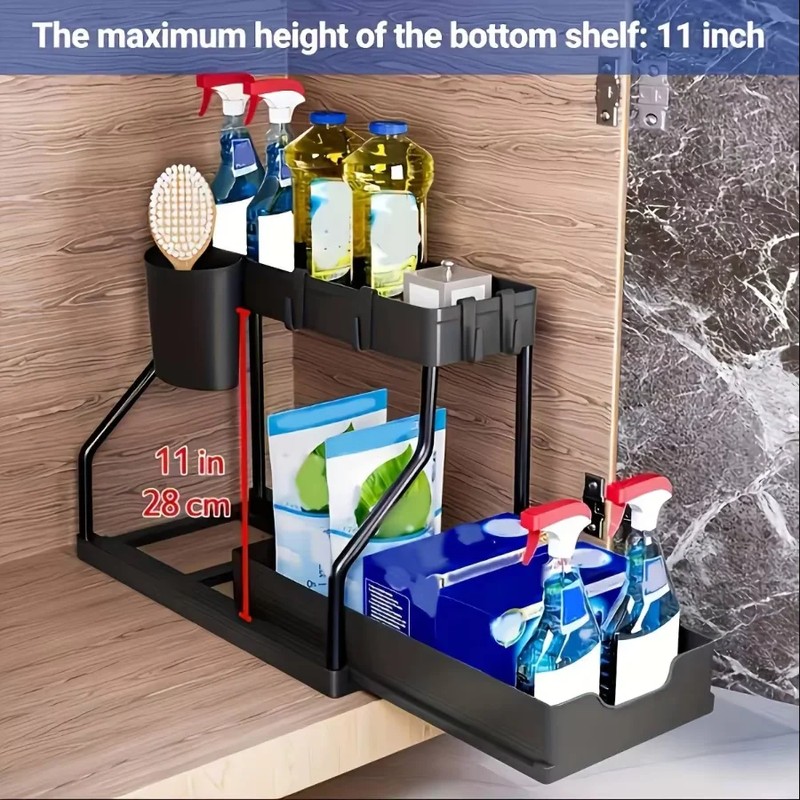 2-Tier Under Sink Organizer for Kitchen & Bathroom – Stainless