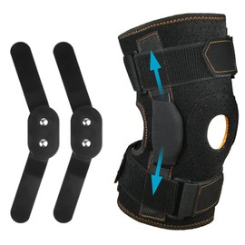 AOOWU Hinged Knee Support Brace, Hinged Knee Support with Parallel Straps & Dual Side Stabilizers, Adjustable Open Patella for Knee Pain