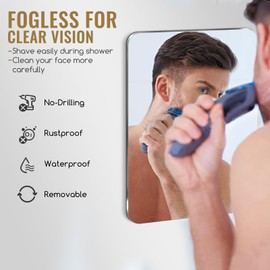 Fog Proof Shower Mirror Fogless for Shaving, Fogless Shave Mirror with Shower Caddy Set, Acrylic Small Wall Mirror with Shower Organizer, Waterproof Shatterproof Removable