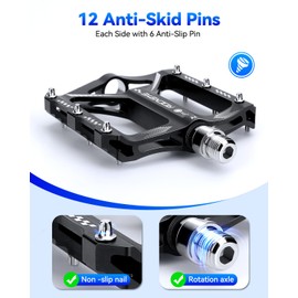 POWVINE Bike Pedals- 9/16" Lightweight Mountain Bike Pedals with 3 Sealed Bearings Non-Slip Wide Platform,Easy Installation Bicycle Pedals for Ebike Mountain Bike,BMX